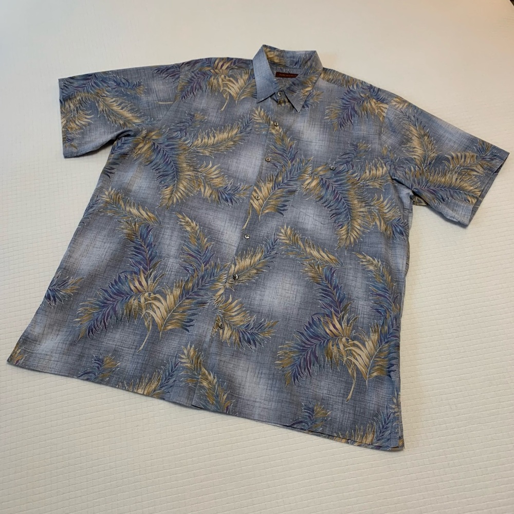 Tori Richard slate blue tropical print button down shirt